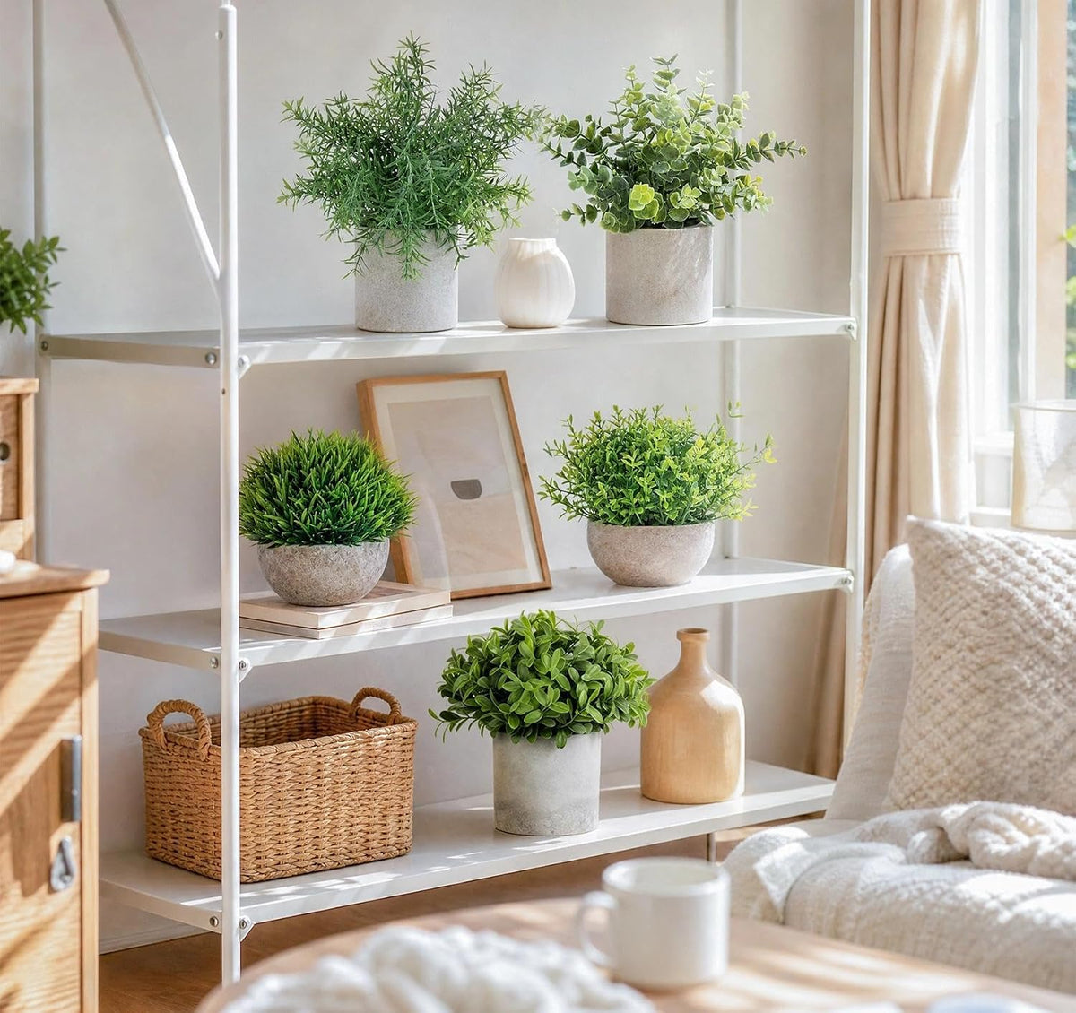 Fake Plants,5PCS Small Artificial Greenery Eucalyptus Plants Indoor in Pots