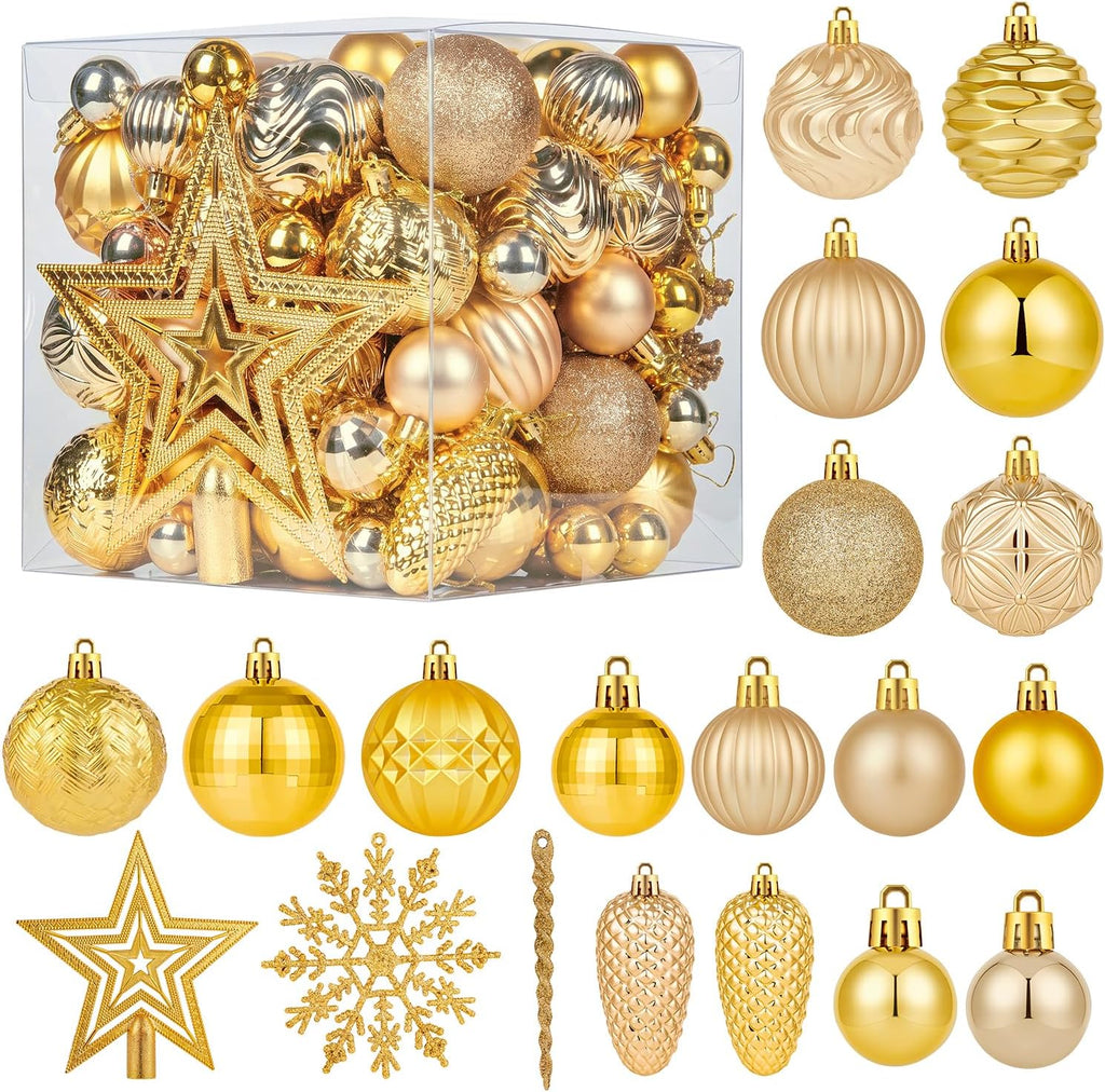 Brightown 100Pcs Christmas Tree Decorations Ornaments Set, Gold