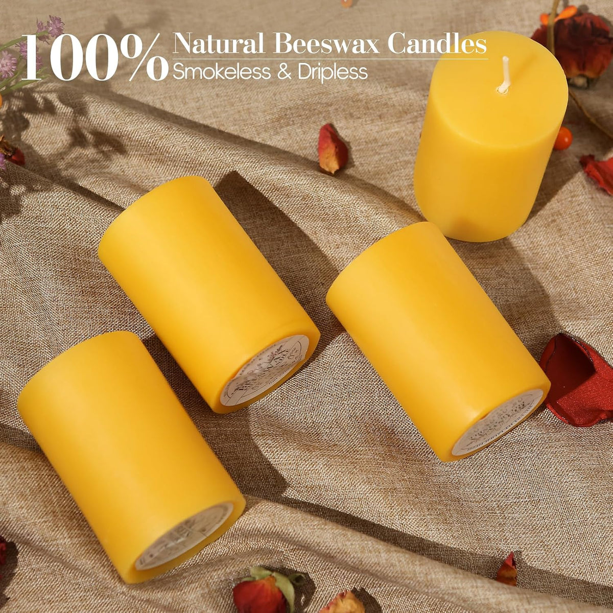 Beeswax Pillar Candles,8 Pack,2 x 3 Inch,32 Hours Yellow Candle