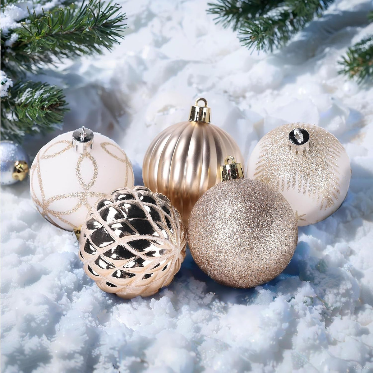 2.5 Inch Christmas Ball Ornaments, 60-Piece Set, Champagne & White