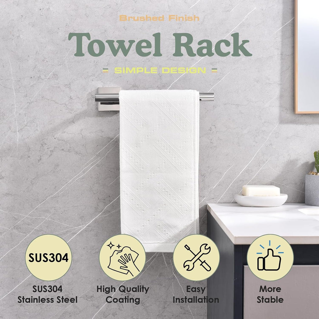 Polished Chrome Hand Towel Holder,Thicken SUS 304 Stainless Steel Towel Bar Towel Ring for Bathroom, Modern Design Hand Towel Rack Towel Hanger Wall Mounted