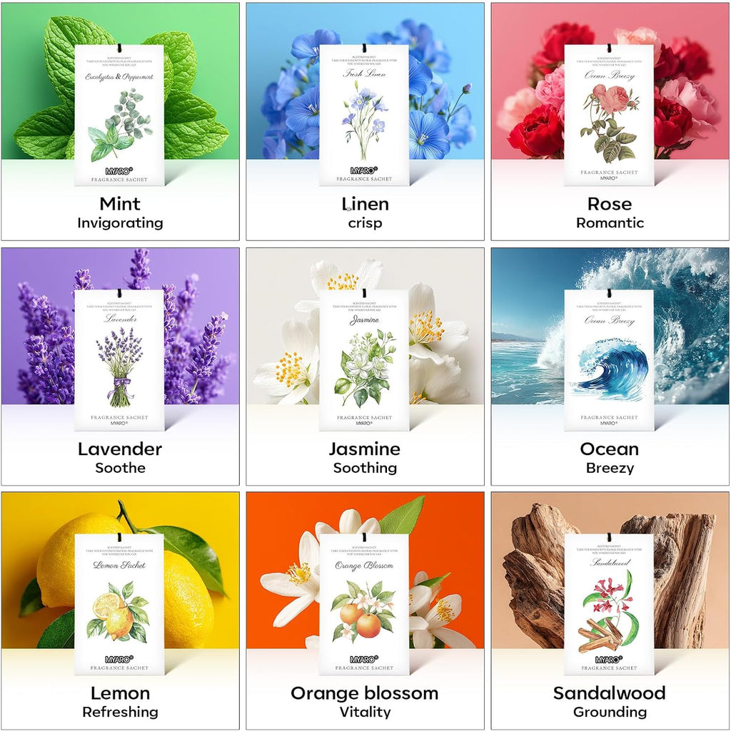 MYARO 12 Pack Jasmine Scented Sachets, Closet Deodorizer Car Air Freshener