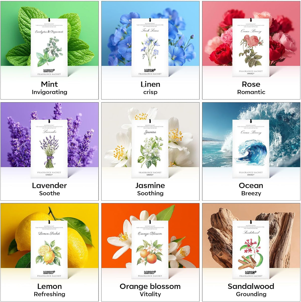 MYARO 12 Pack Jasmine Scented Sachets, Closet Deodorizer Car Air Freshener