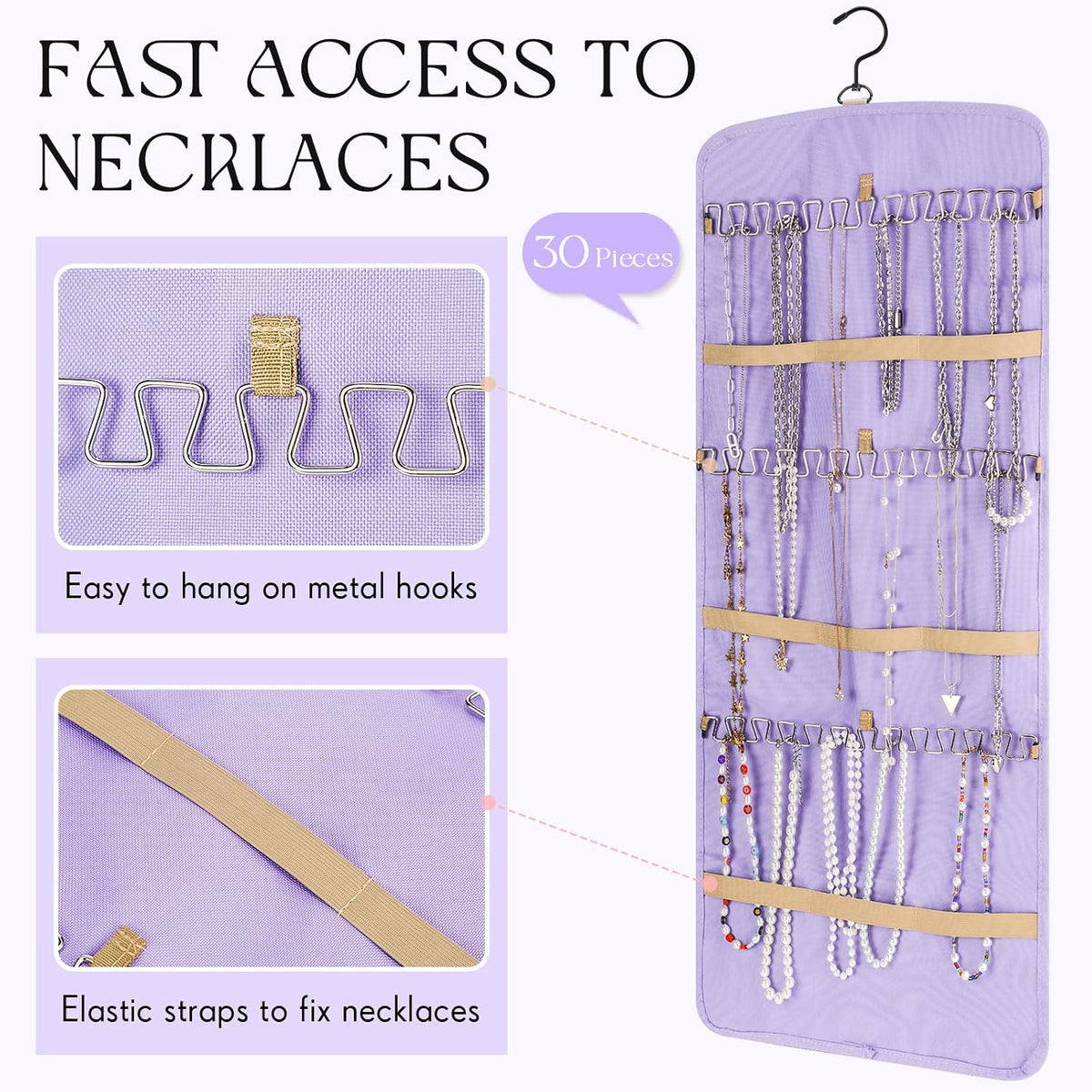 2 Pack Hanging Jewelry Organizer Necklace Hooks, Purple