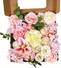 Artificial Pink Flower Box Arrangement, Fake Silk Rose Hydrangea Orchid Eucalyptus Greenery Floral Centerpiece, Artificial Flowers Gift Box for Wedding Bridal Shower Home Table Decor