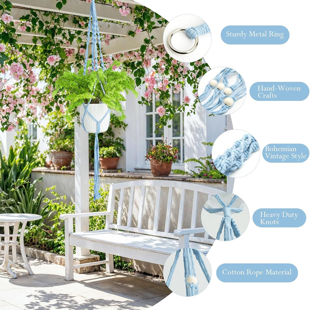 XXXFLOWER 3 Packs Blue Macrame Plant Hanger Bathroom Wall Decor Indoor Set