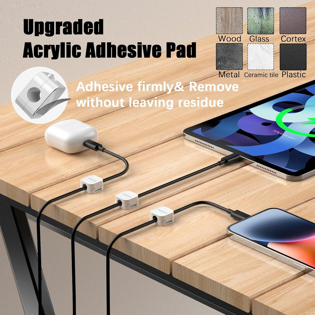[9 Pack] Magnetic Cable Clips, Easy to Adjust, Enhanced Adhesive Wire Organizer, Desk Cable Management, Mini Holder for Wire Or Cable Clips for Home, Office, Car, Desk, Nightstand (White-9 Pack)