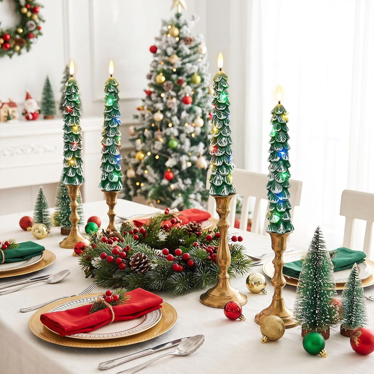 Christmas Tree Flameless Taper Candles Remote Colorful String Lights