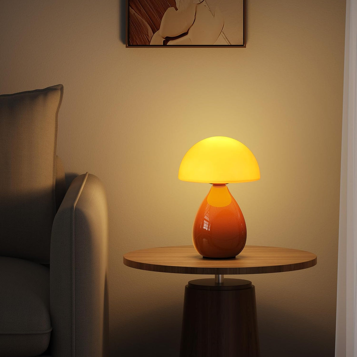 Mushroom Lamp Table Lamp, Mini Modern Lamp Bedside Nightstand Light Desk Cute Small Light Dimmable for Bedroom, Living Room, Ceramic Base Glass Led Home Decor for Woman Children Gifts
