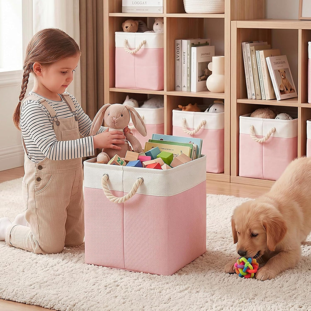 Livole 11x11 Cube Storage Bins Fabric Storage Bins with Rope Handles