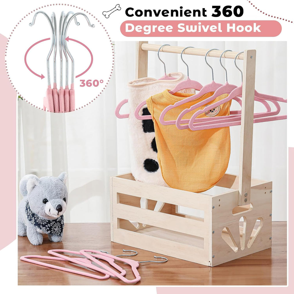 Weysat 12 Pcs Pink Pet Hangers 11" Non-Slip Velvet 360° Swivel Hook