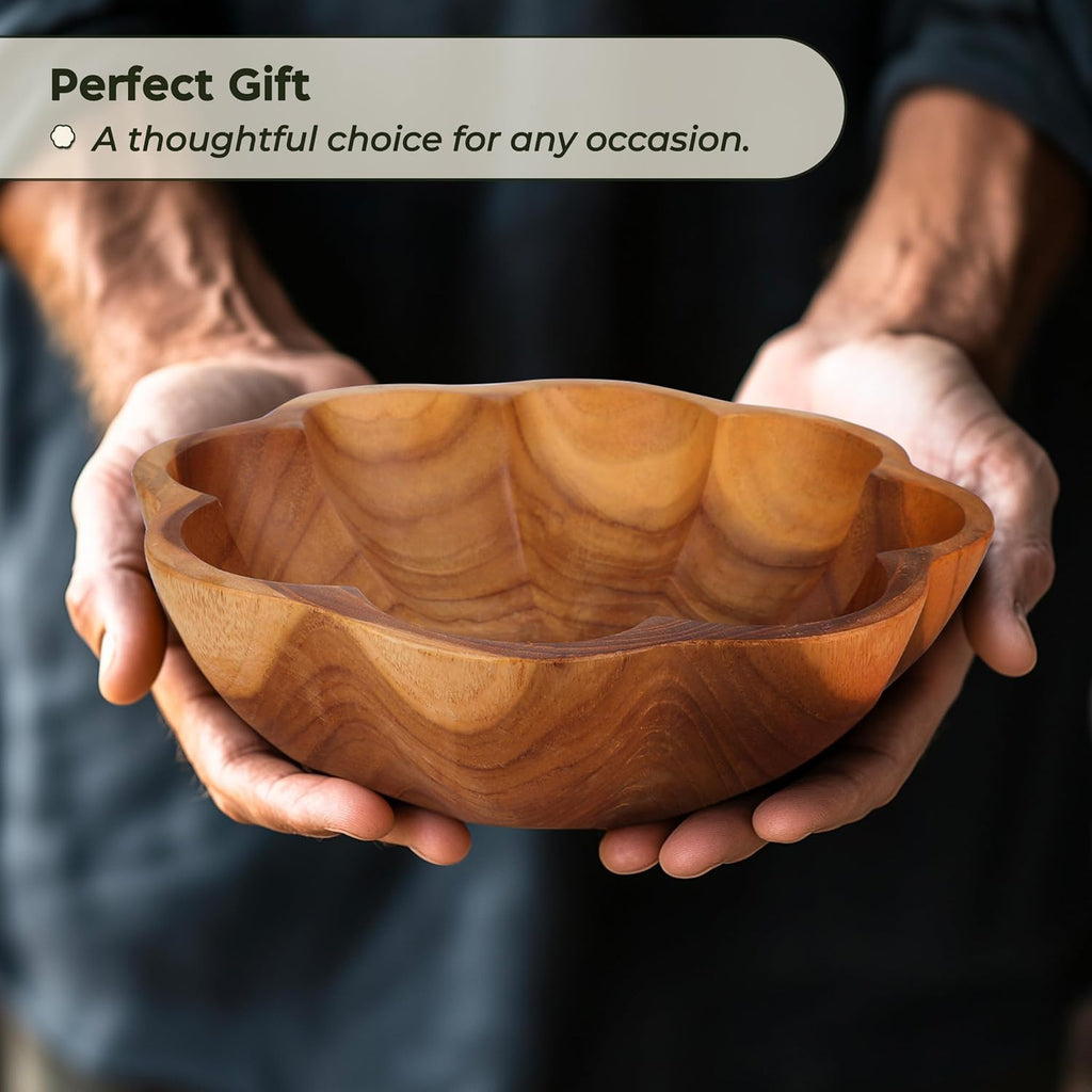 Wooden Bowl for Kitchen Counter, Decorative Fruit Bowl, Teak Wood Decor