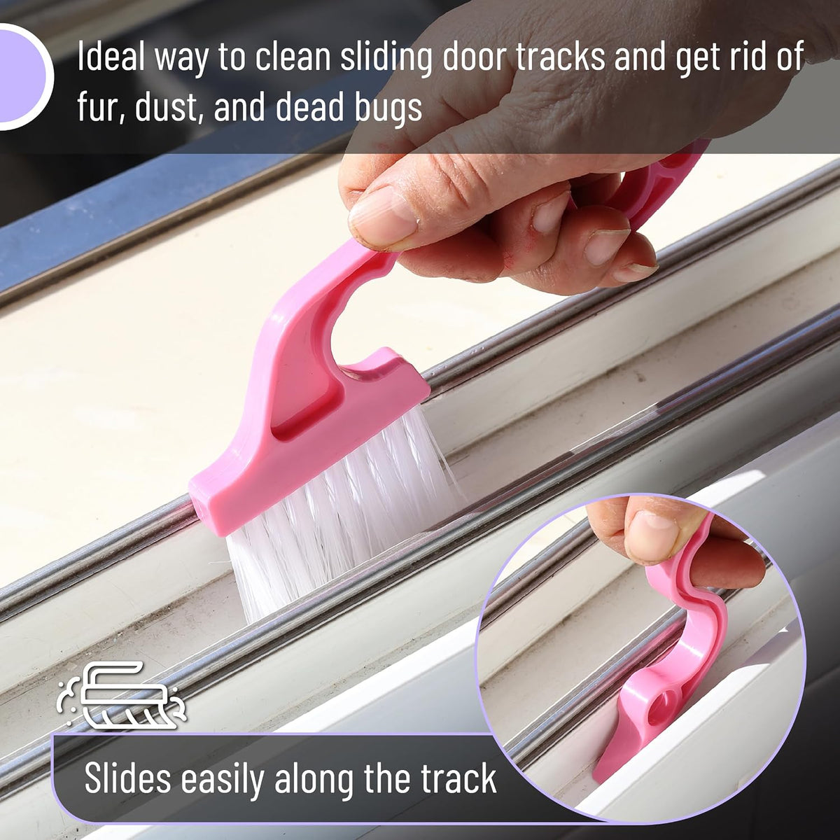 Slick- Window Track Cleaning Brush, 4 Pack, Ergonomic Handle, Built-in Scraper, Multipurpose, Window Track Cleaning Tools