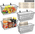 4 Pack Hanging Wall Basket Wire Storage Baskets, Adhesive Basket for Cabinet Door Organizer(2 Wall Mounting Options), Hanging Fruit Baskets for Kitchen, Pantry Organization, Bathroom, Black