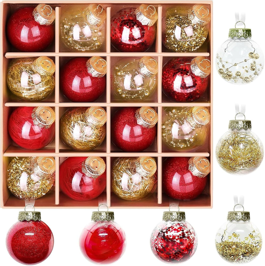 16 Piece Christmas Ball Ornaments Set, Clear Unbreakable Tree Decor