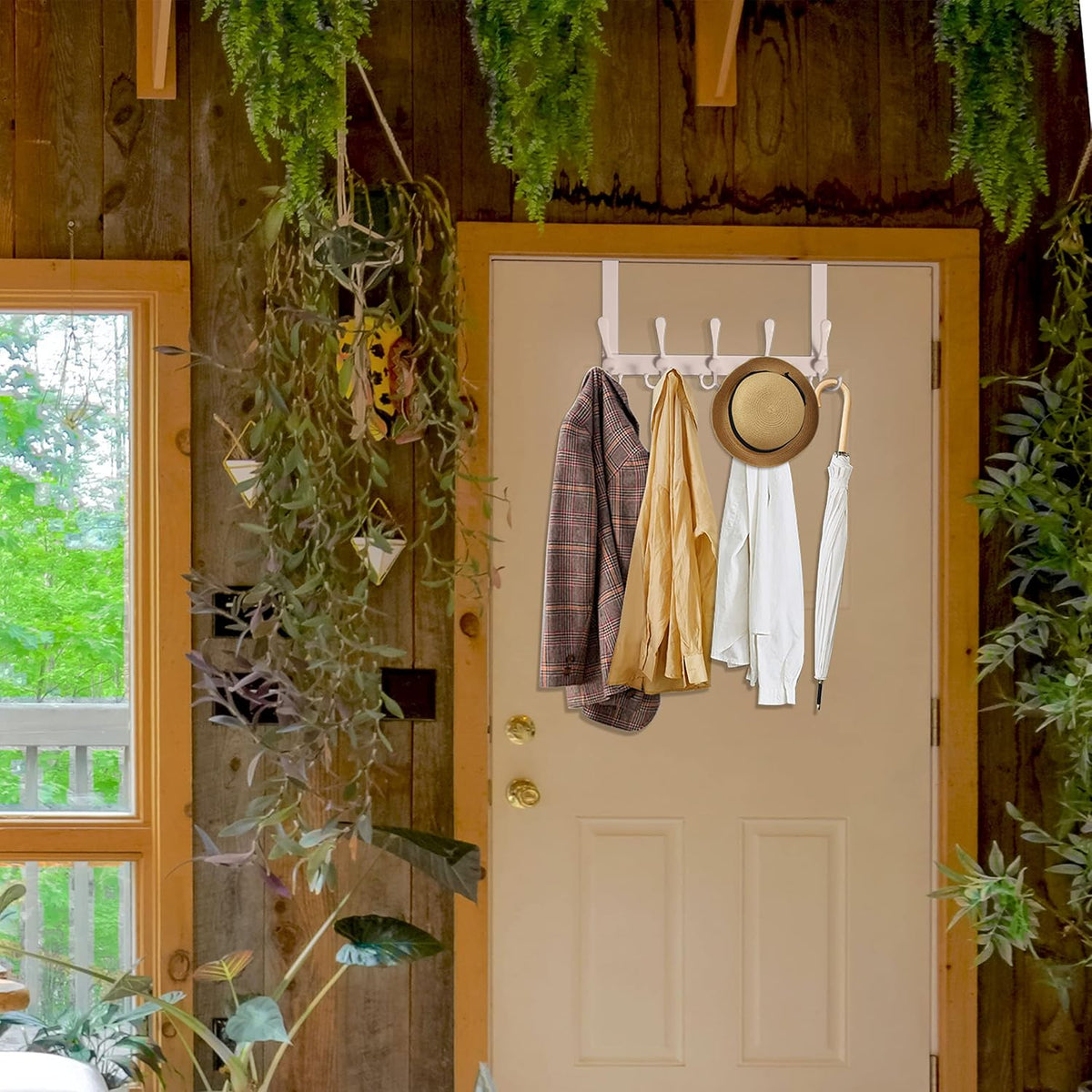 WEBI Over The Door Hooks Door Hanger Hook Rack with 5 Tri Hooks for Hanging,Over The Door Towel Rack Towel Hanger Door Coat Hanger Over Door Coat Rack Behind Back of Bathroom,White