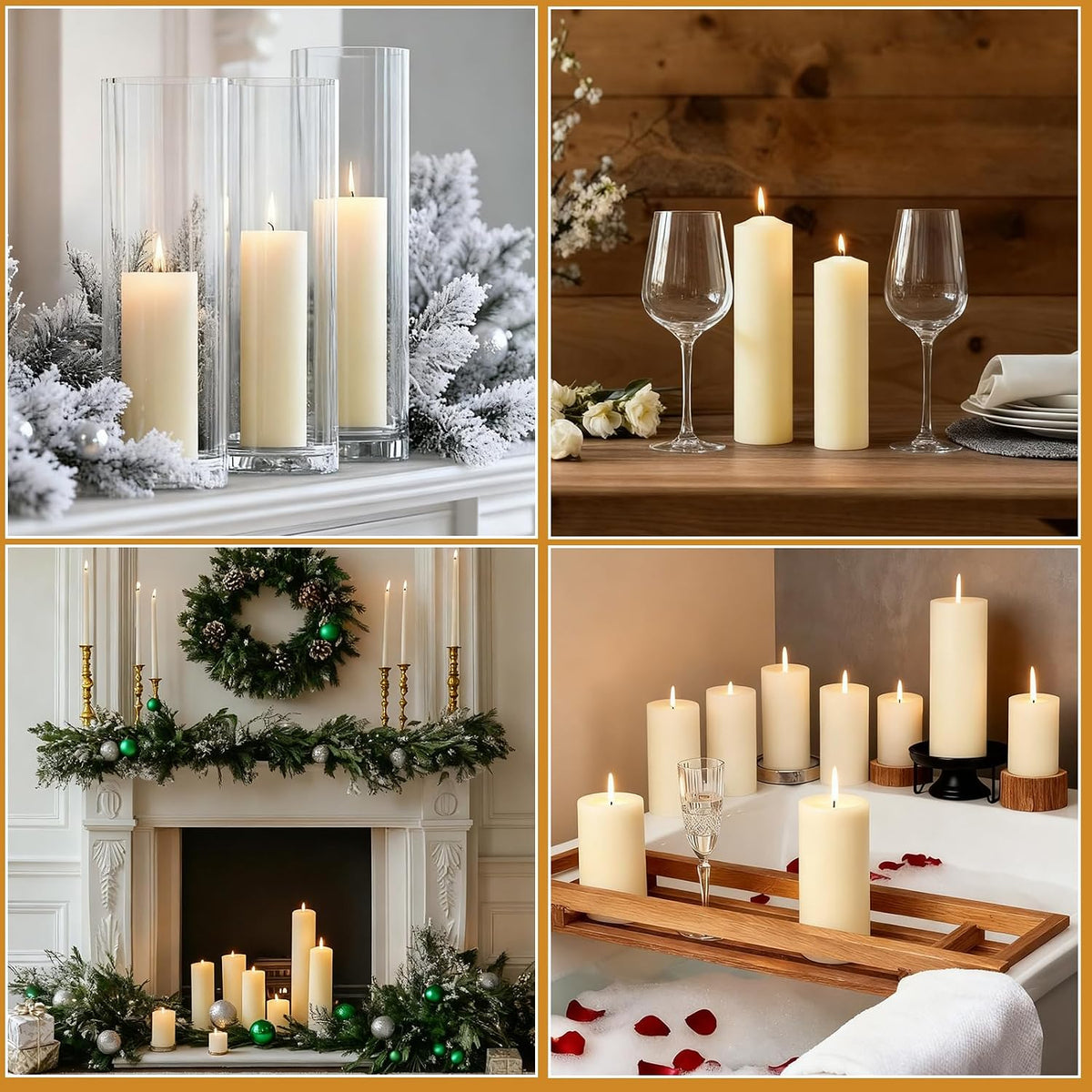 Pillar Candles Ivory 6 Pack, 2.8x8 Inch Unscented Candle