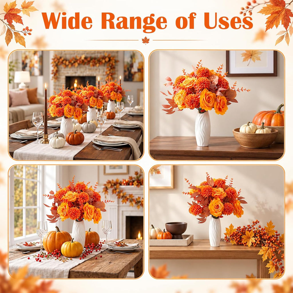 Yinder 120 Pcs Orange Artificial Eucalyptus Stems and Faux Flowers, Fall