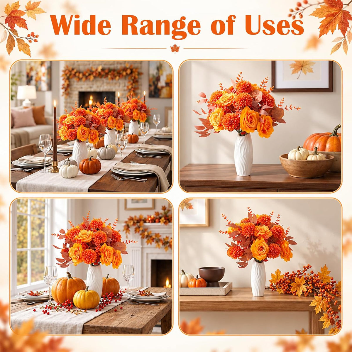 Yinder 120 Pcs Orange Artificial Eucalyptus Stems and Faux Flowers, Fall