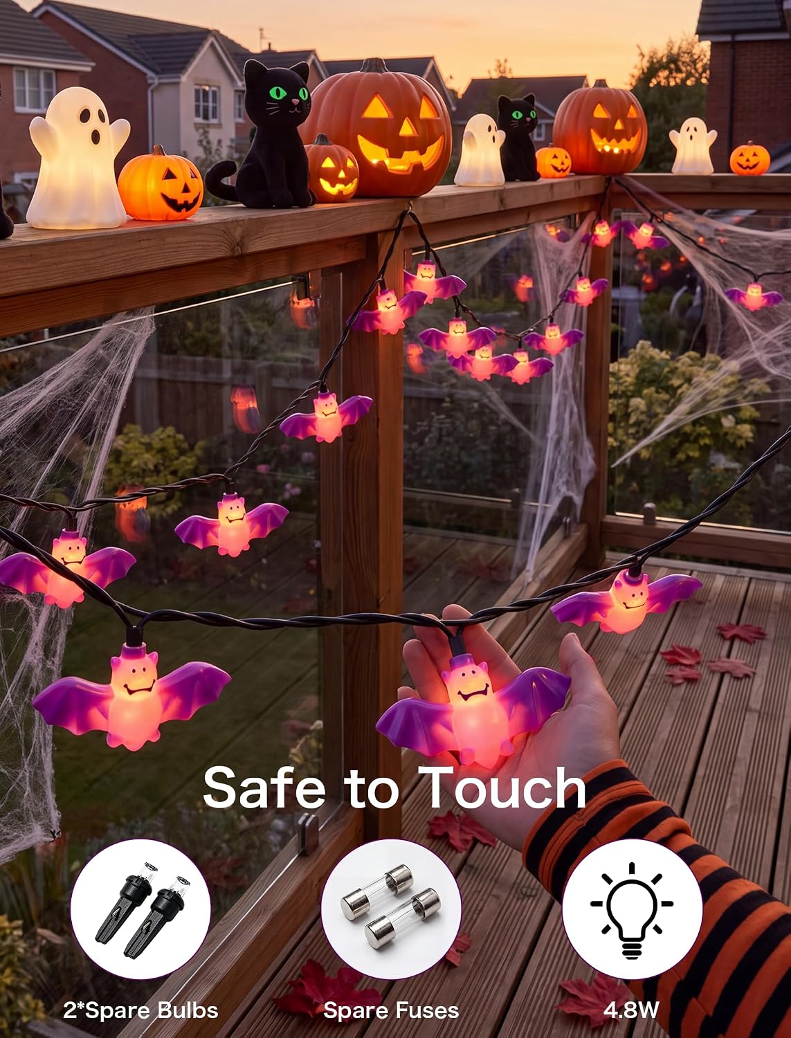 8.5FT Halloween Bat String Lights, Plug in 10 LED Purple Bat Decor Lights