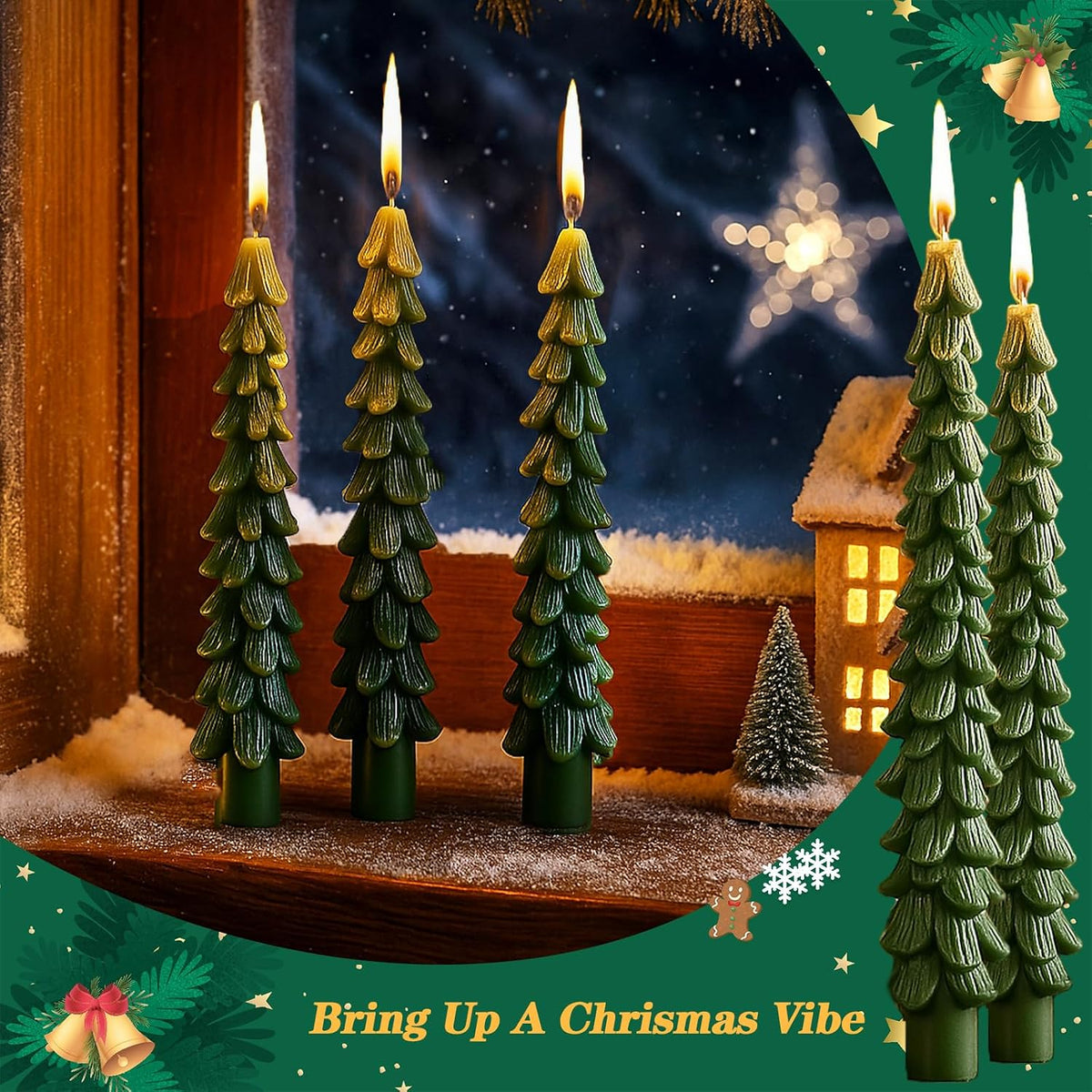 12 PCS Christmas Tree Taper Candles,10 in Unscented Tree Candle Decorative,Perfect for Christmas Table Centerpieces, Mantelpieces, and Window Sill Decorations!