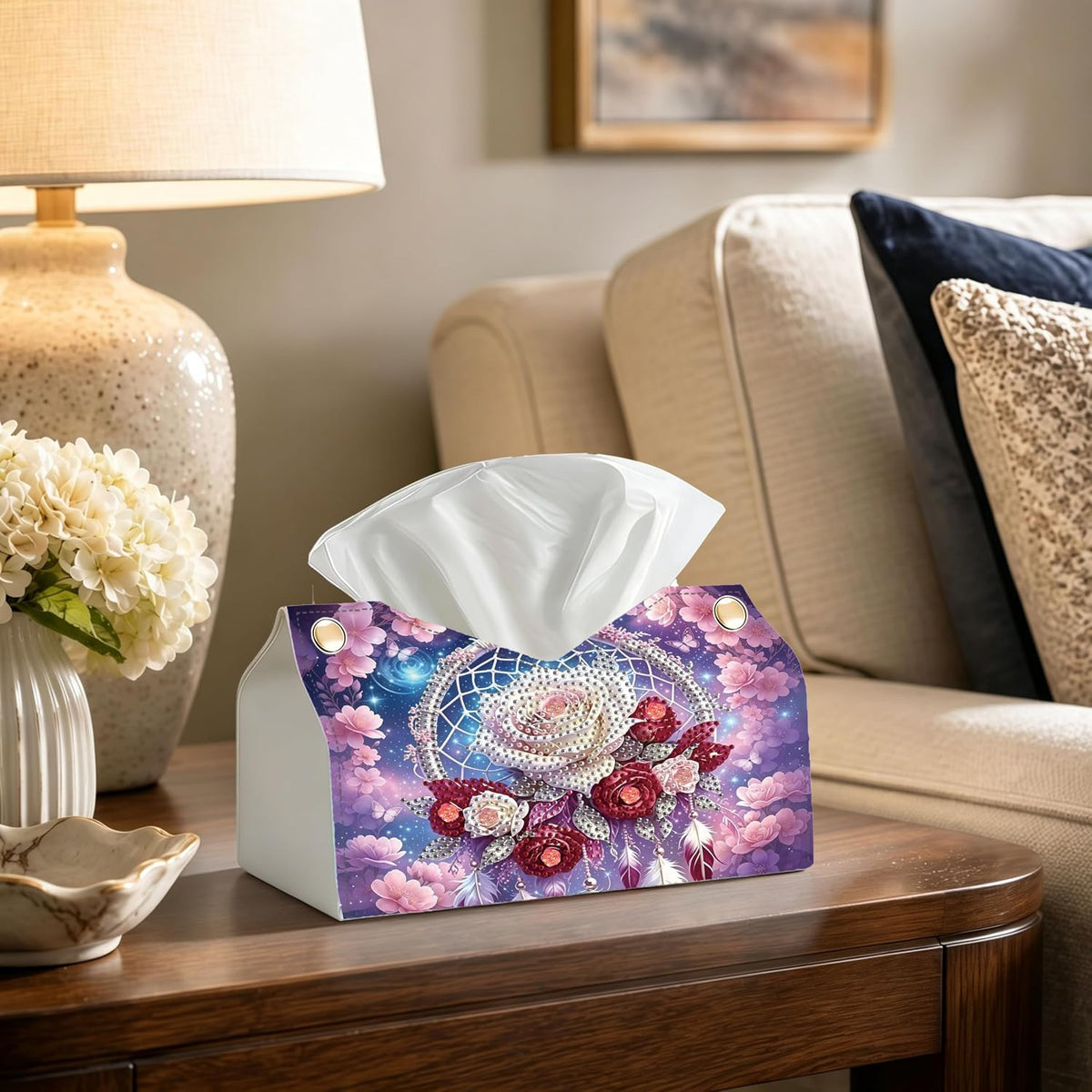 NCMCDZS Diamond Painting Tissue Box Cover,9.44x9.05x6.29in, 1 Pack