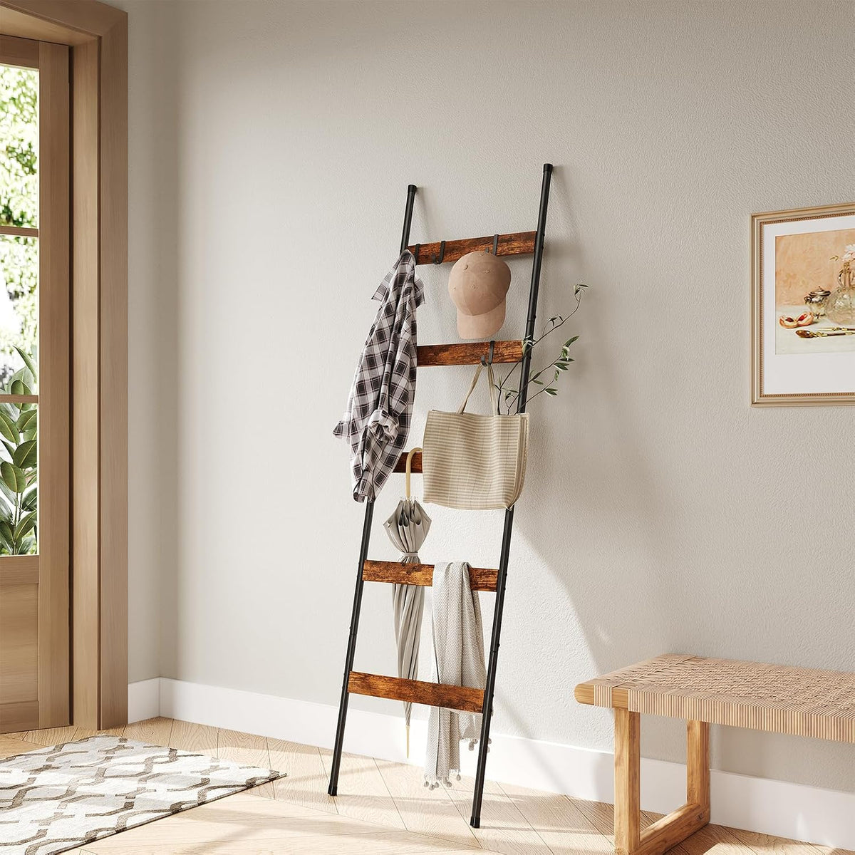 ELYKEN 2 Pack Blanket Ladder, 5-Tier Towel Rack, Wall-Leaning Quilt Holder