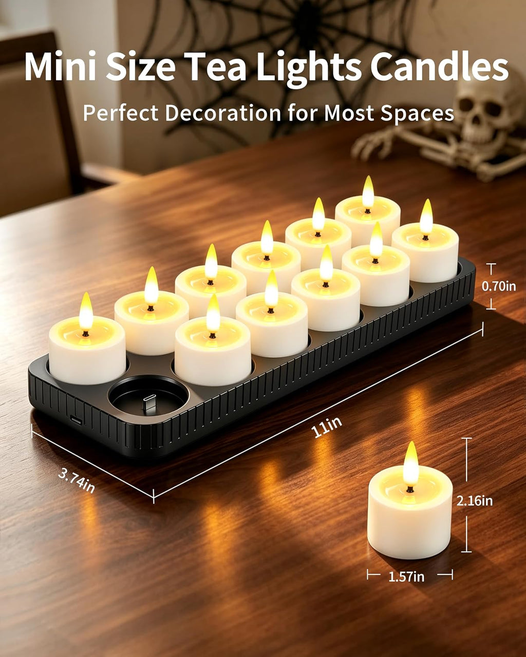 12 Pack Rechargeable Tea Lights Candles with Charging Base & Remote Timer