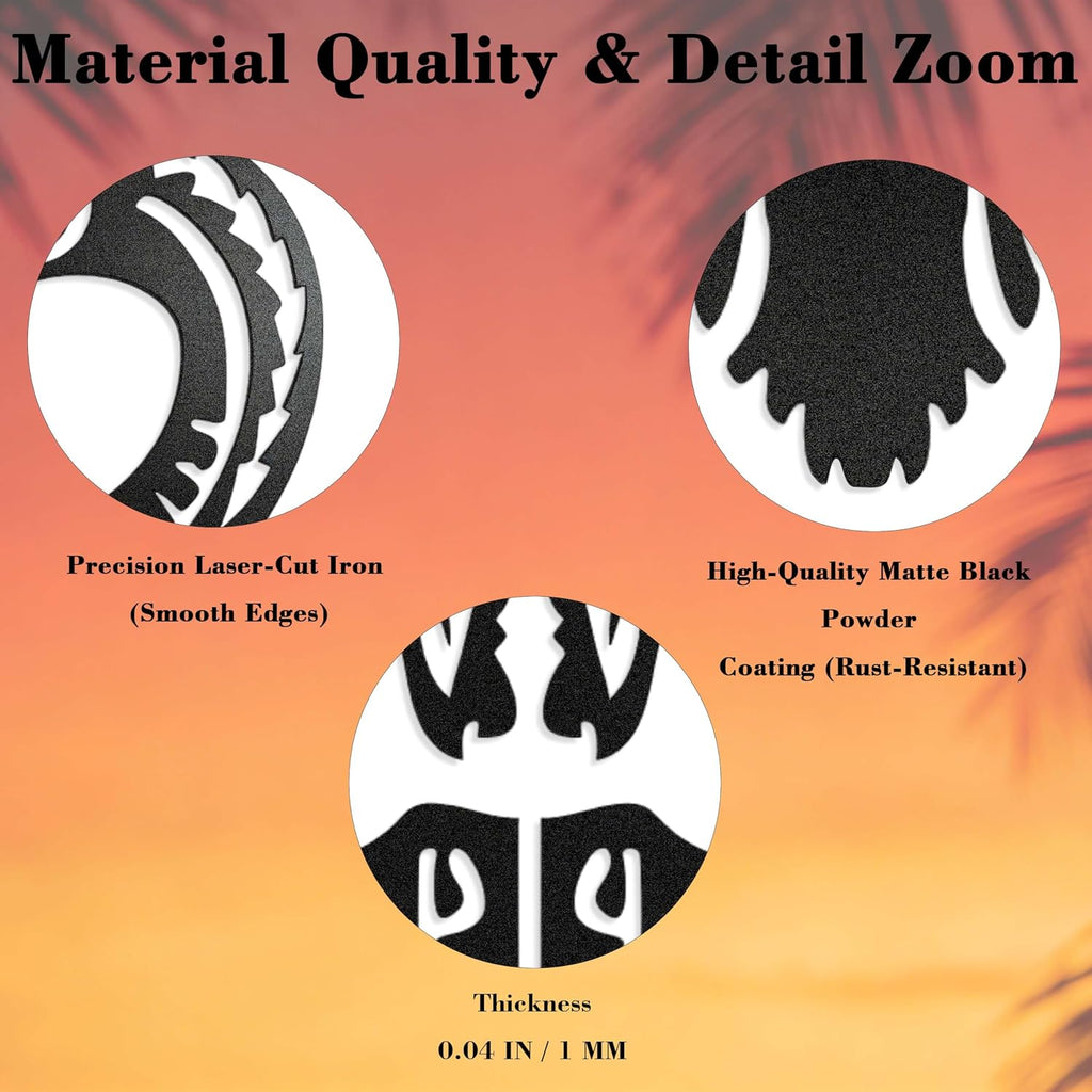 Zckjnoi Hawaiian Warrior Helmet Metal Wall Art – Matte Black Iron Tribal Wall Decor, Polynesian Warrior Mask Sculpture for Living Room, Entryway or Outdoor Wall, 15.75 x 11.81 in