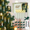 Pack of 12 Flameless Taper Clip on Candles with 12 Clips, Remote and Timer Function LED Flickering Battery Operated Fake Short Ivory 0.6" x3.7" Plastic Warm Light for Festival Tree Decor