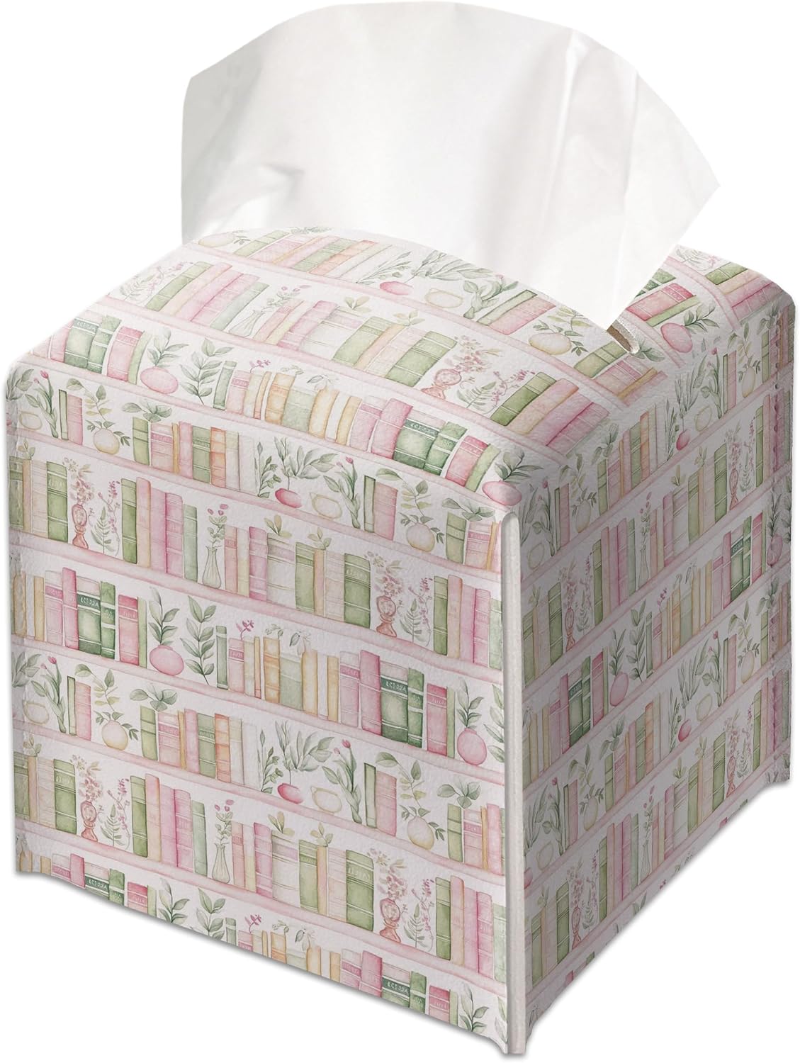Booklover's Library Decorative Leather Tissue Box Cover - Tissue Box Holder Gifts for Women Family and Friends Funny Unique Home Decor Decorative for Kids Room Kitchen Bathroom Office - A10