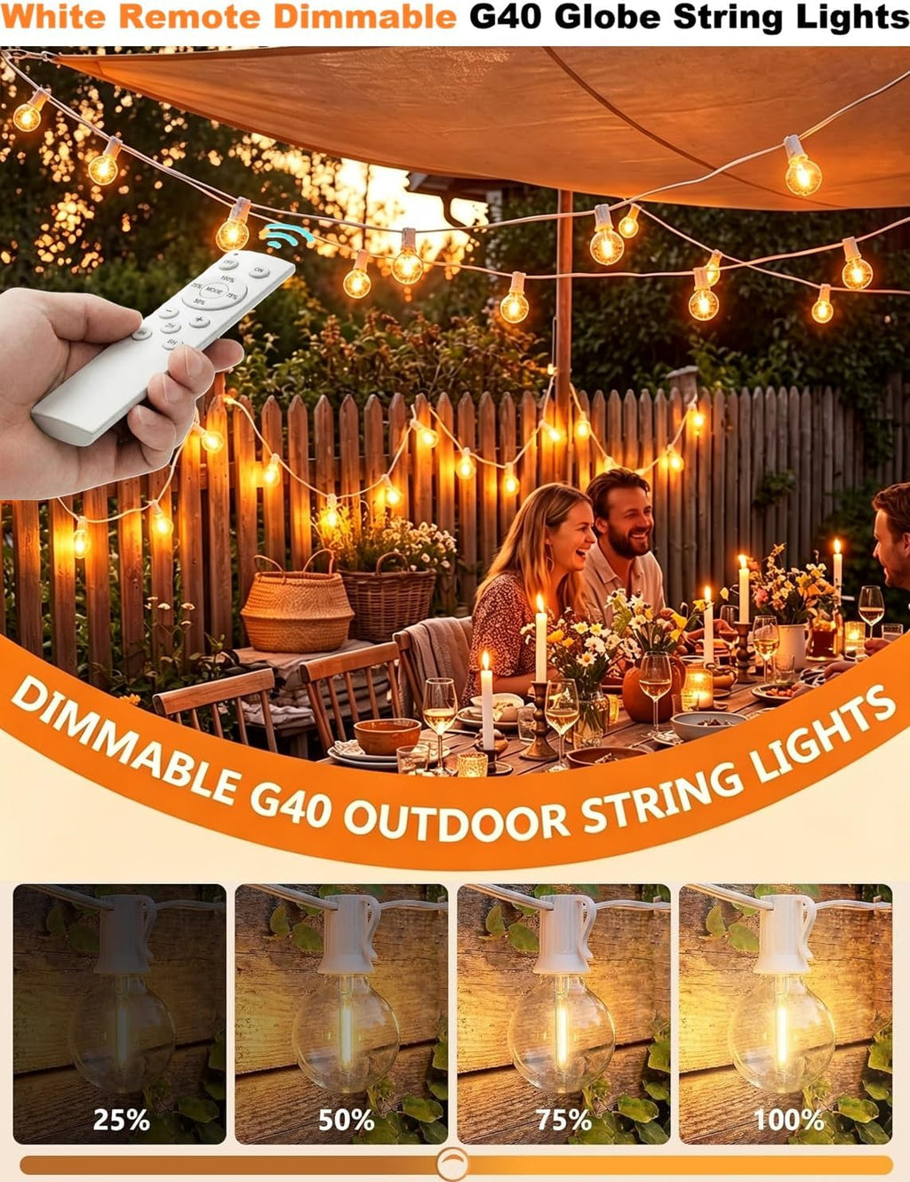 Remote White String Lights for Outside 100FT 100 Lights(1 foot Spacing)