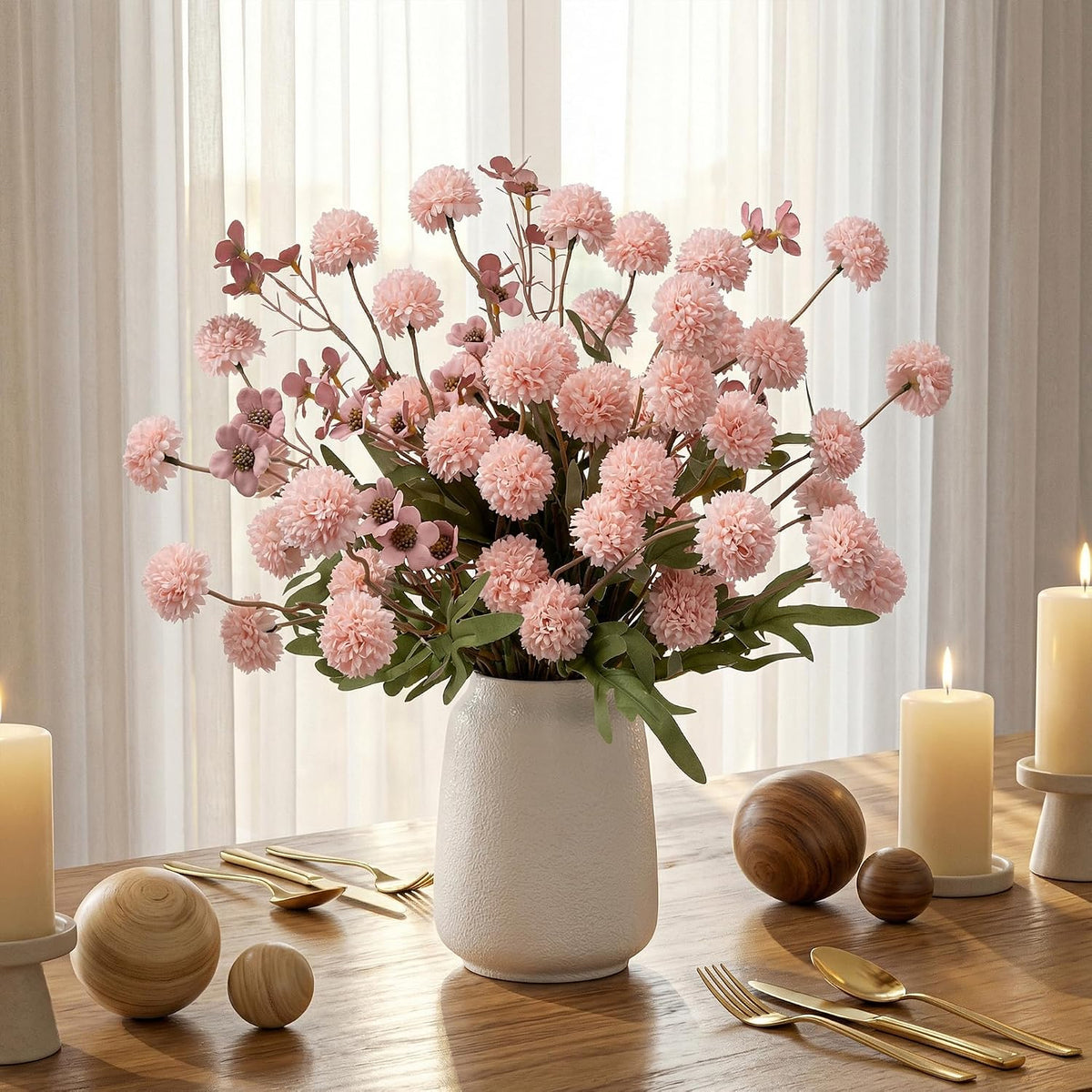 Mixed 10 Pcs Artificial Pompon Mum Set-8 Chrysanthemum & 2 Rose Red Daisy, Pink Silk Faux Flower for Vase Fall Floral Arrangements Wedding Centerpiece DIY Home Indoor Outdoor Decor (No Vase)