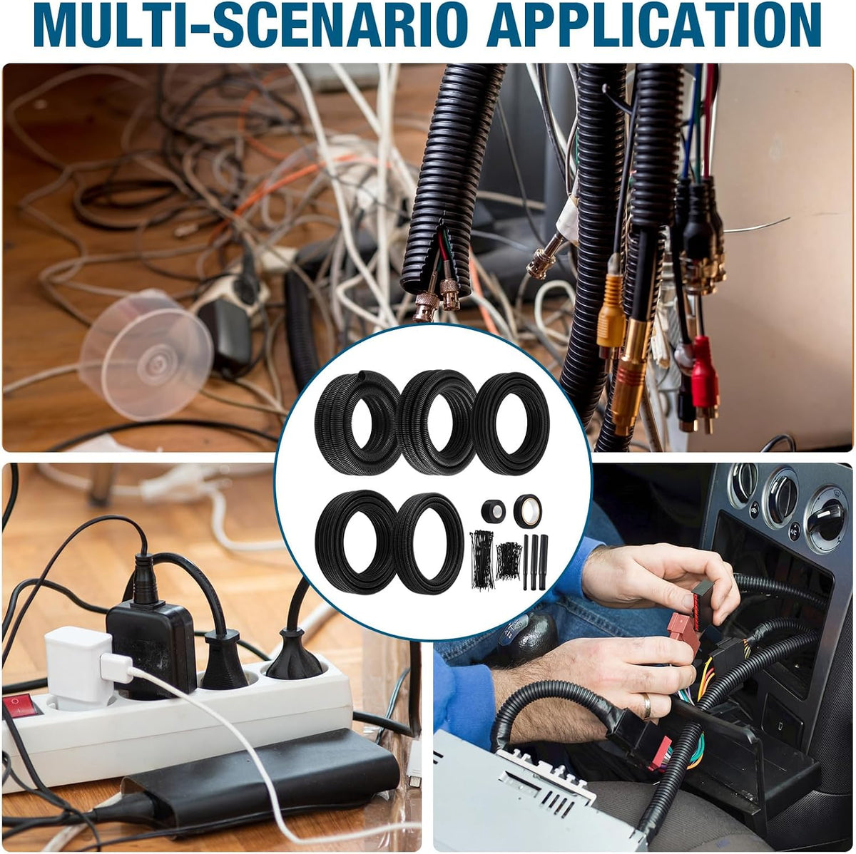 Automotive Split Wire Loom Kit with Heat Shrink Tubing Tape Cable Ties