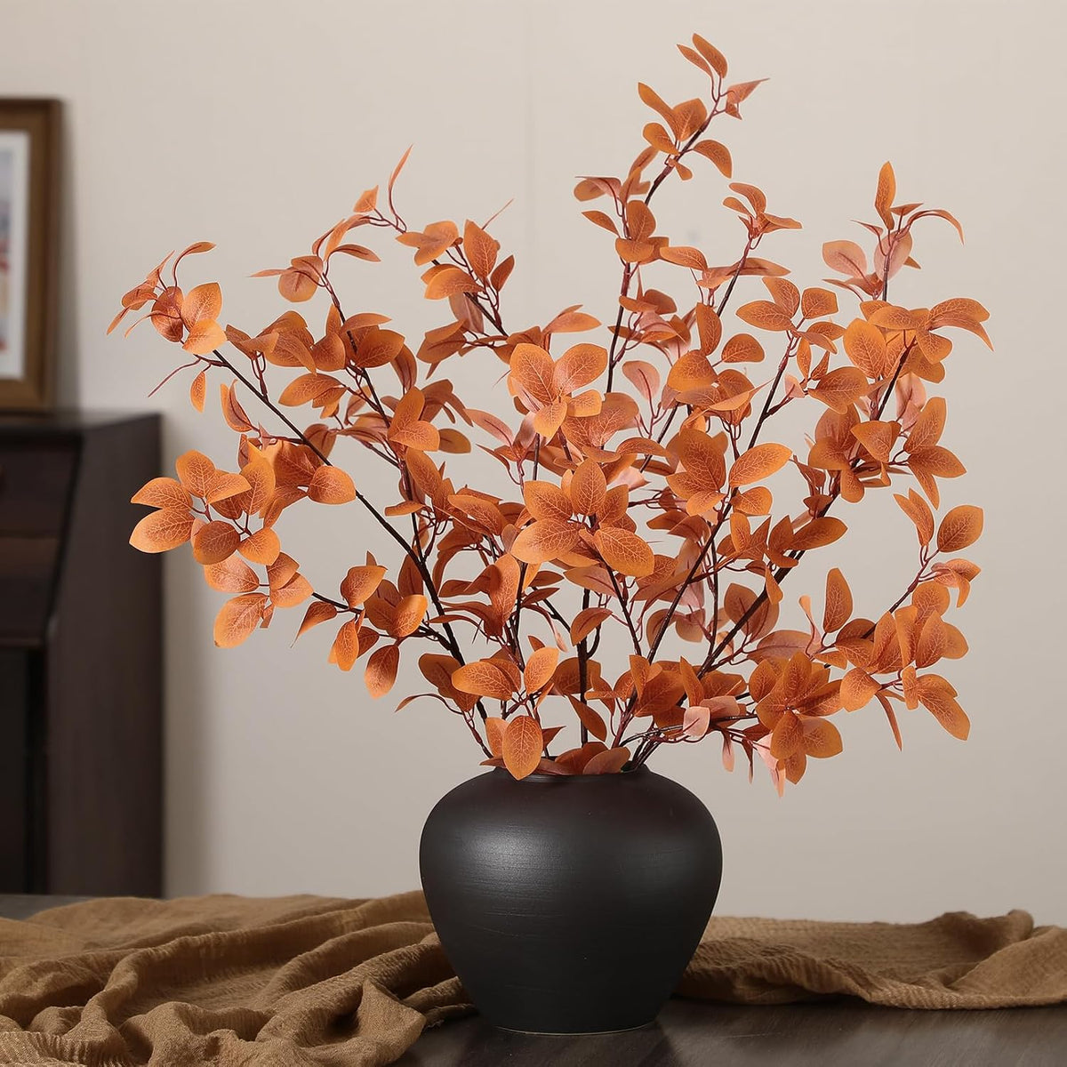 Janinka 5 Pcs Faux Fall Eucalyptus Stems for Vases Farmhouse, Brown