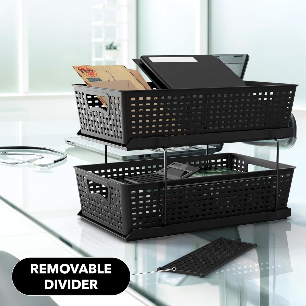 Simple Houseware 2 Tier Pull-Out Sliding Drawer Under Sink Storage, Black