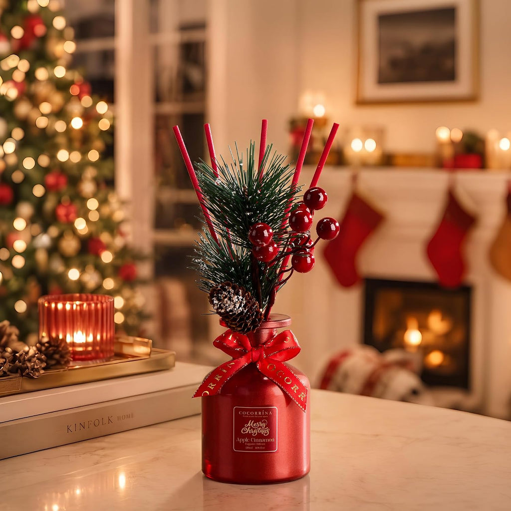 COCORRÍNA Christmas Reed Diffuser Set, Apple & Cinnamon, 4.06 fl oz