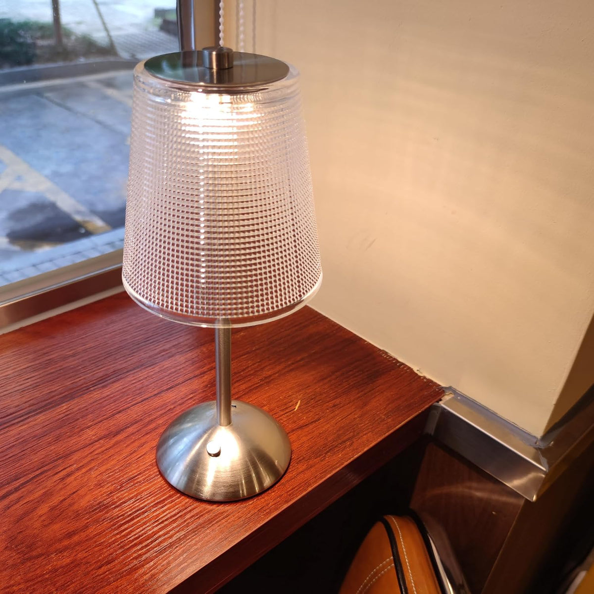 Cordless Rechargeable Metal Table Lamp, Cube Shade, Nickel