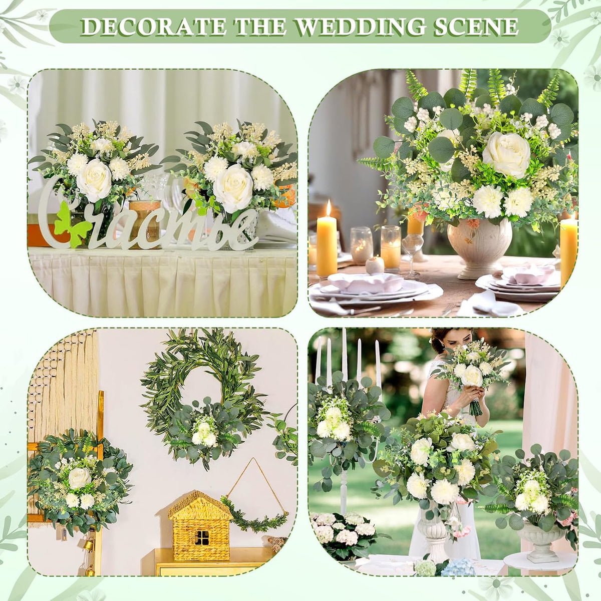 MAPVOLUT 75 Pcs 10 Kinds of Artificial Eucalyptus Greenery Stems Set, With Fake Flowers, Faux Greenery Leaves For Wedding Centerpiece Table Decorations, Bride Bouquets Vase Floral garland Wreath Decor