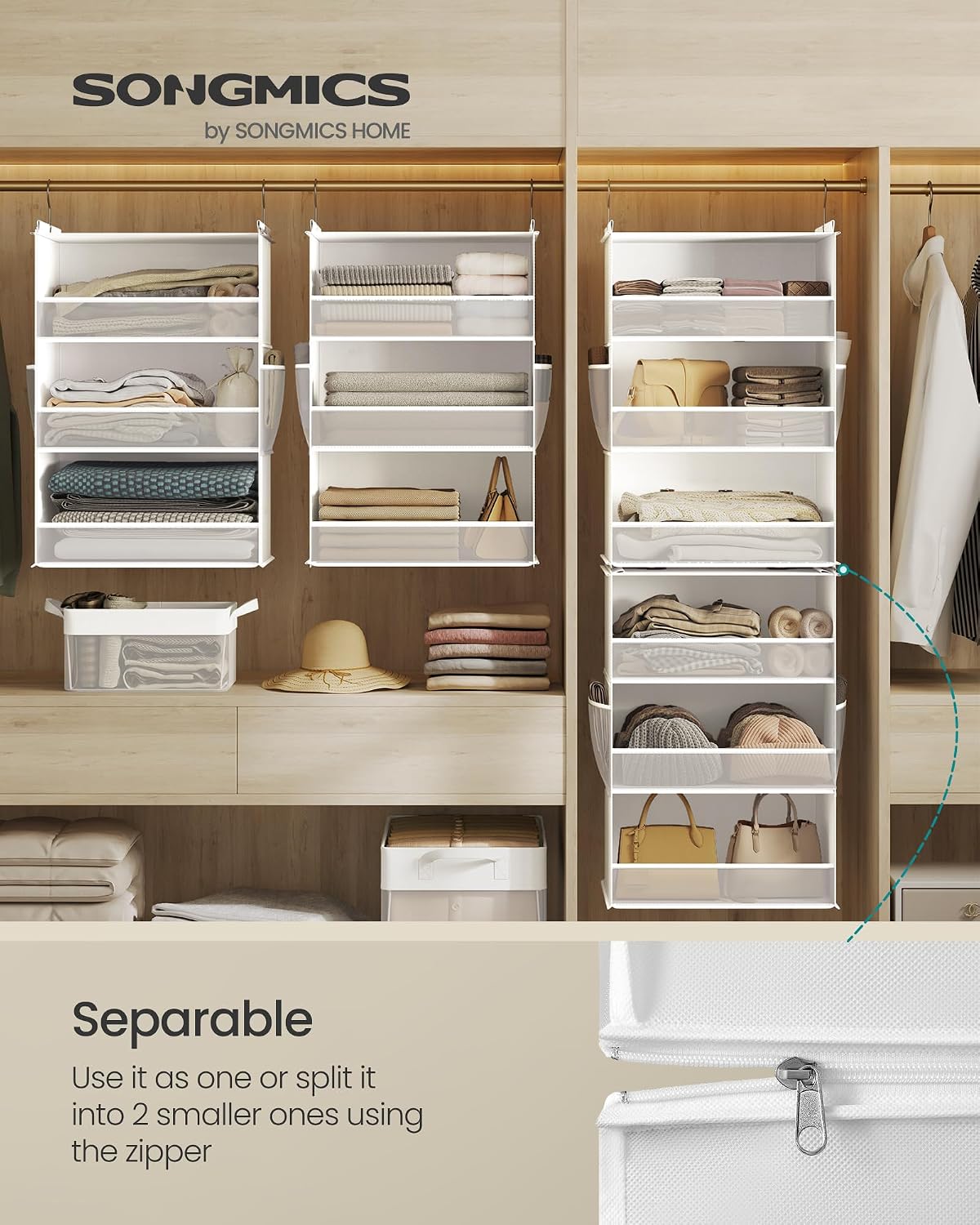 SONGMICS Widended Hanging Closet Organizer and Storage, 6-Tier, Separable