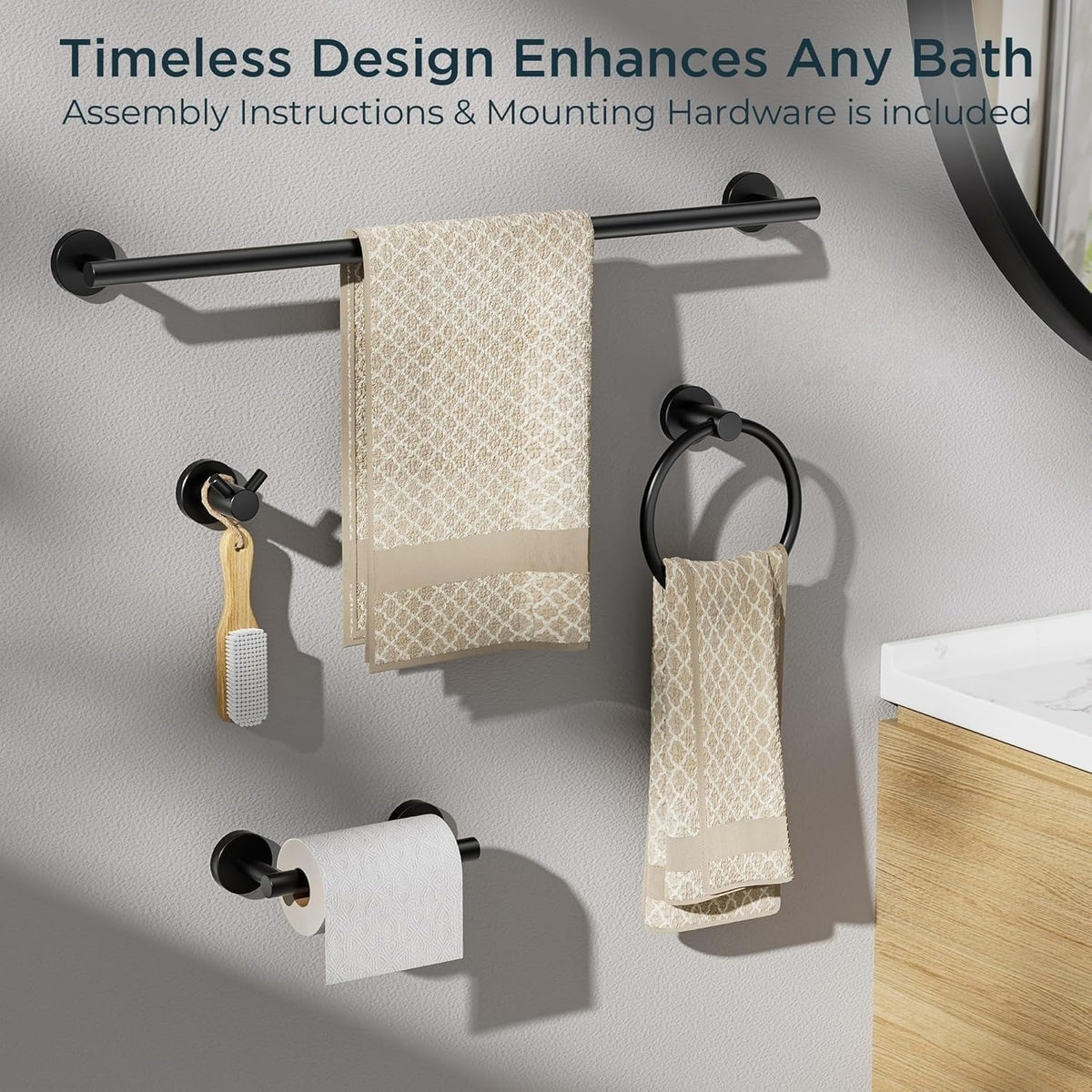 FORIOUS Bathroom Accessories, 4-Piece Bathroom Hardware Set - 24" Towel Bar