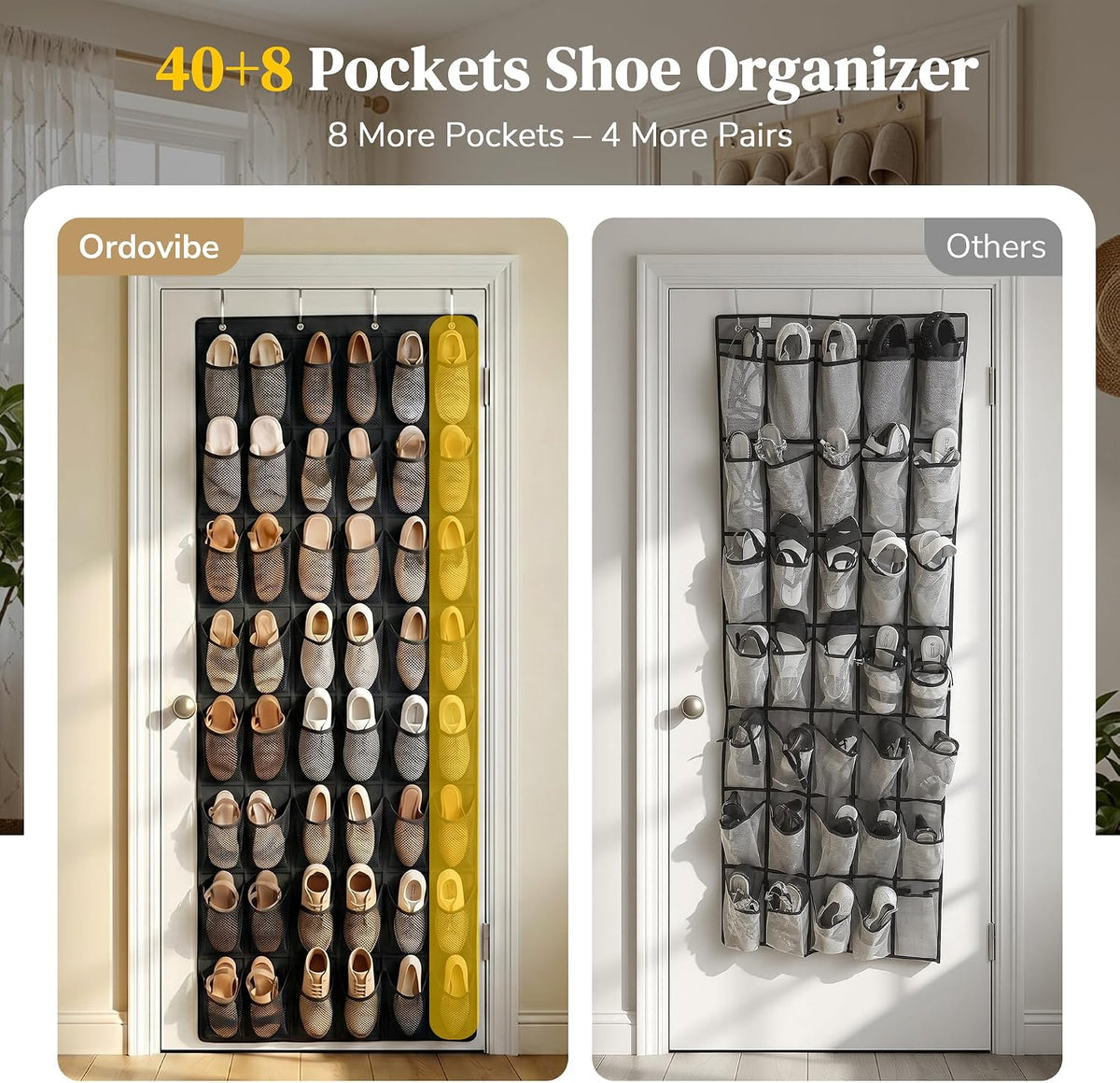 48 Pockets Over the Door Shoe Organizer, Fits Women's Shoes Up to US Size 9, 6-Column Heavy Duty Shoe Storage for Sneakers & Heels, Mesh Hanging Rack for Entryway, Bedroom & Dorm, Black