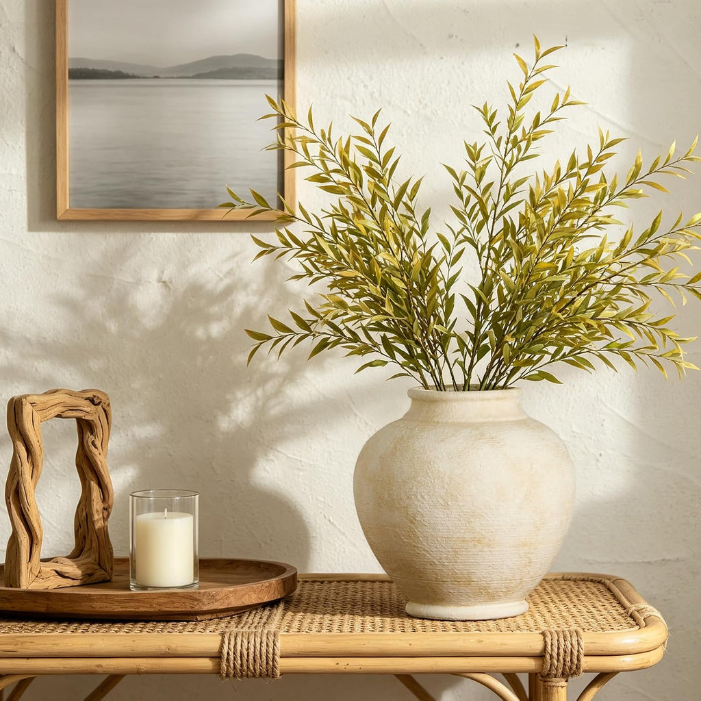 Ceramic Large Flower Vase, Rustic Farmhouse Vase Decorative Big Round Vases Floral Pottery Vases for Home Decor Table Living Room Entryway Mantel Bedroom Bathroom Kitchen - 9.6" W