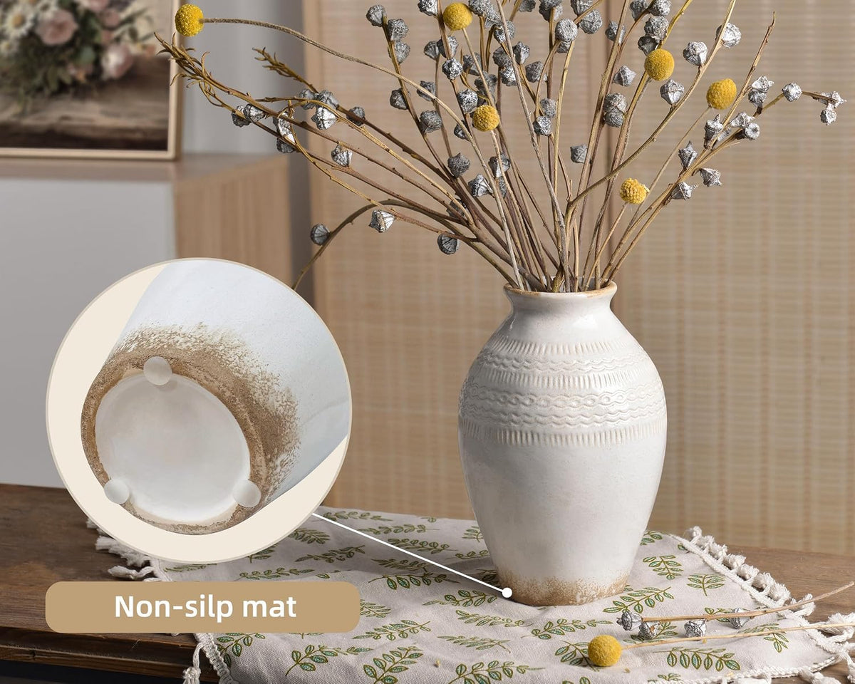 9.3 Inch Ceramic Rustic Flower Vase, White Distressed Farmhouse Vases