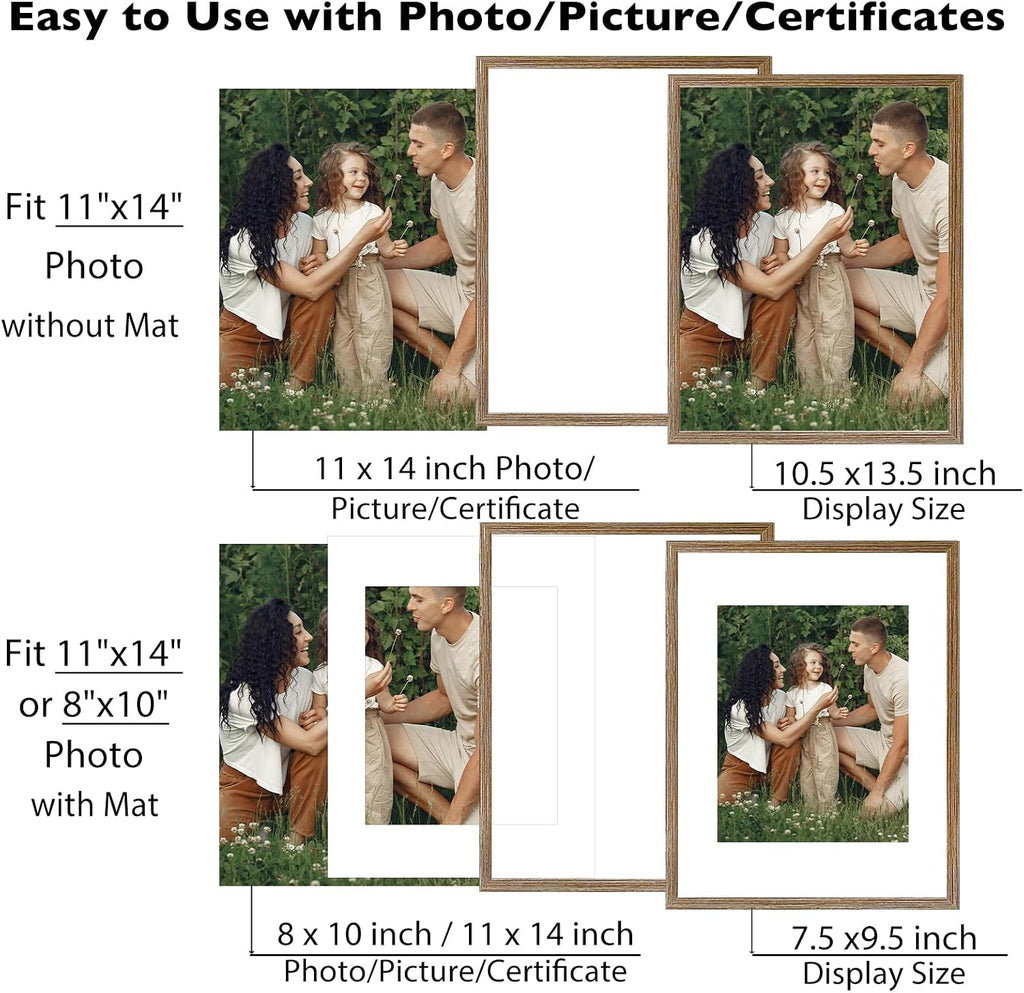 JCJMY 18 Packs 11x14 Picture Frames, Display 8x10 with Mat or 11x14 Without Mat, Gallery Wall Frame Set, 11 by 14 Frames Bulk Set of 18 Collage Wall Decor Photo Frames for Wall Hanging, Rustic Brown