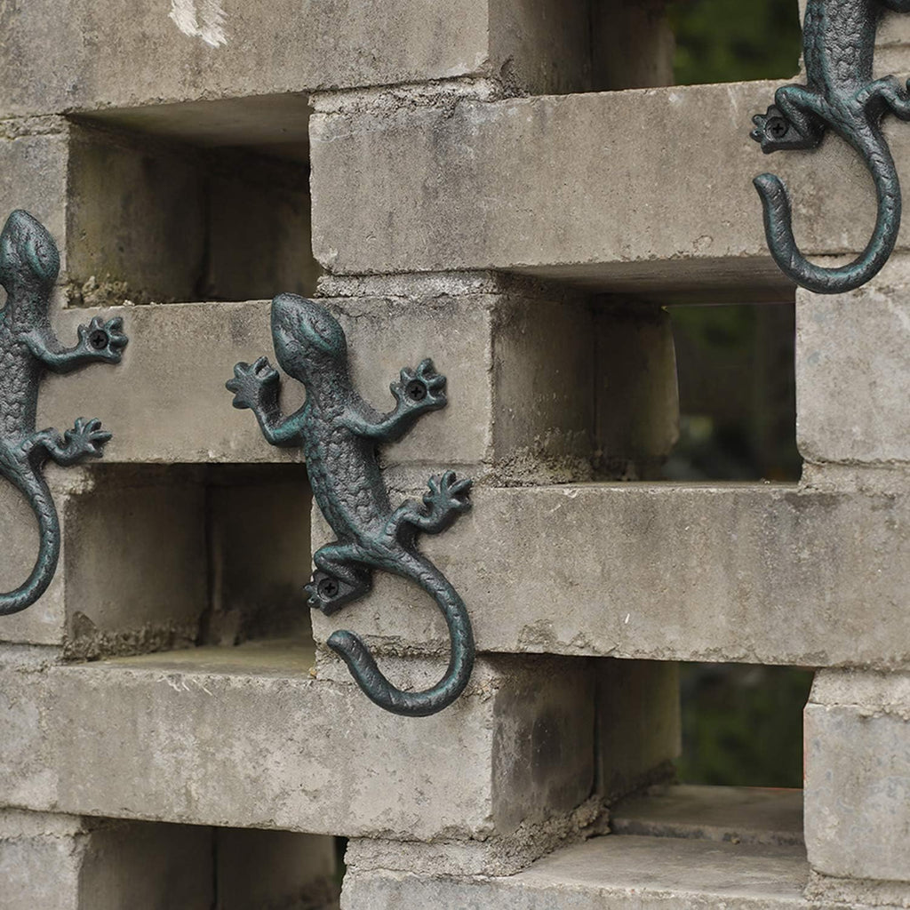 Gecko Towel Hooks, Cast Iron Coat Hook, Rustic, 3Pcs