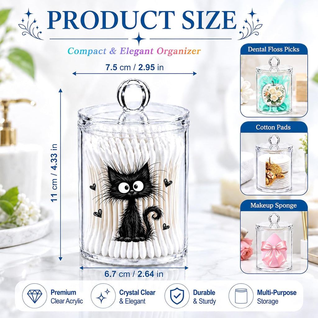 Floral Apple Cotton Swab Holder with Lid Clear Acrylic Canister