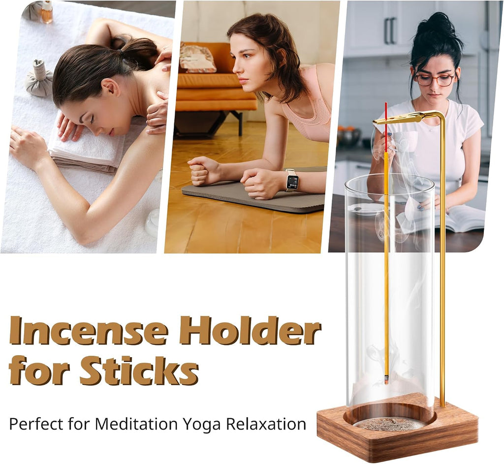 Incense Holder for Sticks, Insence-Stick Holder, Anti-Ash Flying No Mess Incense Burner, Incense Stick Holder with Glass Ash Catcher, for Yoga Spa Meditation Home Decor(4 Pack)