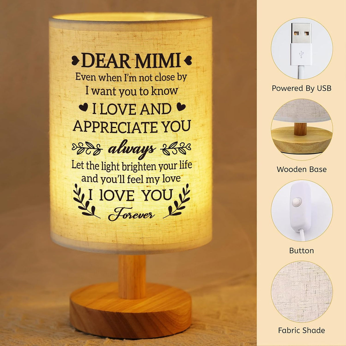 Mimi Gifts from Grandkids, Fabric Bedside Table Lamp Presents