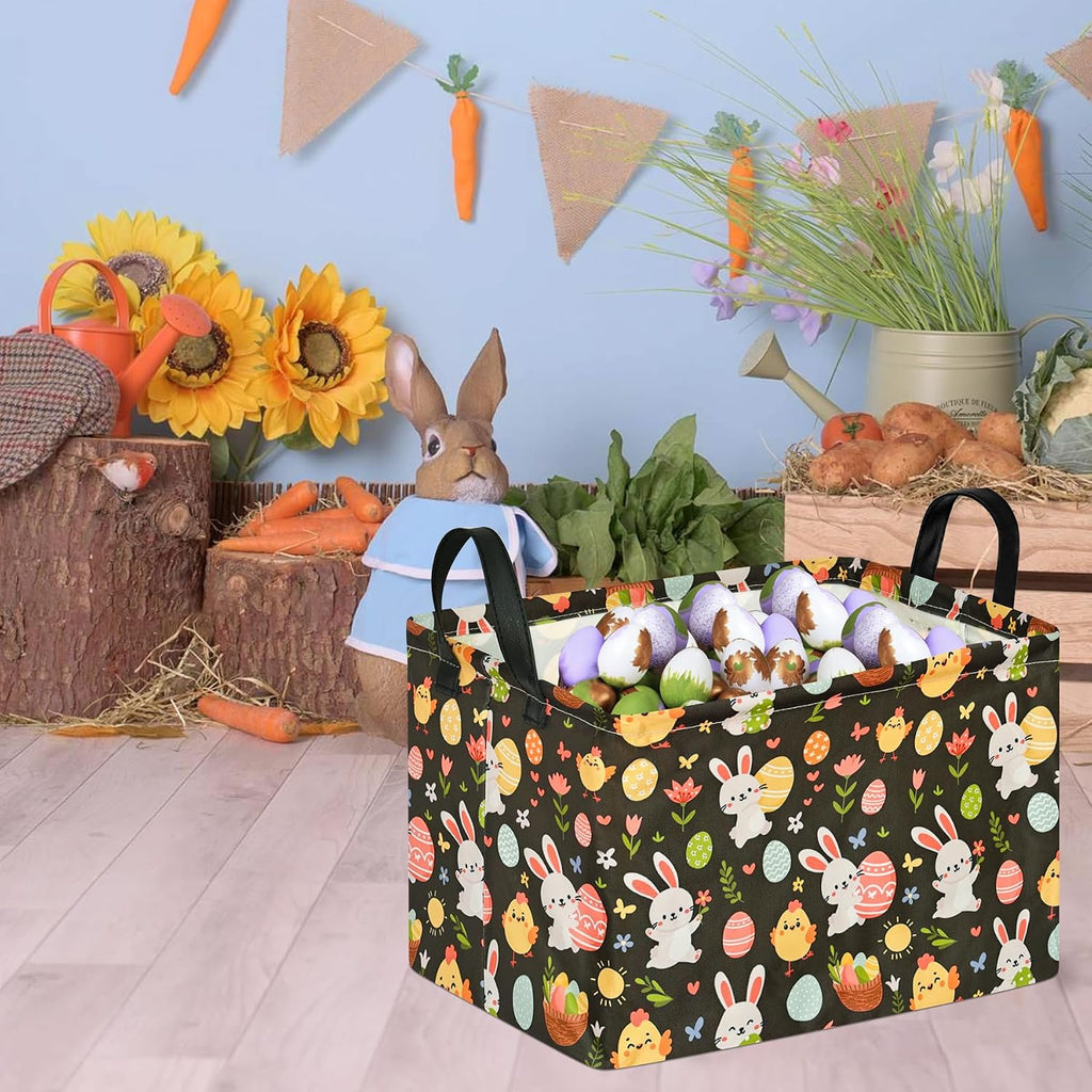 MAIZMZ Easter Storage Basket Eggs Bunny Flower Gifts Cube Waterproof Storage Bins Organizer,Foldable Closet Shelf Baskets with handles for Women,Nursery Hamper Toys Box,Room Decorations
